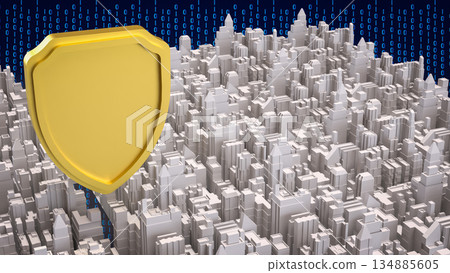 Cybersecurity Shield Protecting Digital City Infrastructure 3d render. Cybersecurity Shield Protecting Digital City Infrastructure 3d render. 134885605