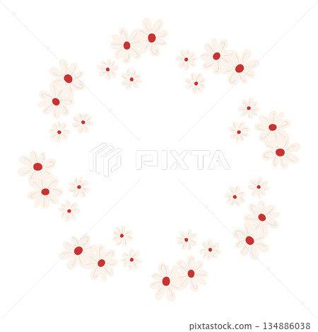 Round frame with beige daisies and space for text Round frame with beige daisies and space for text 134886038