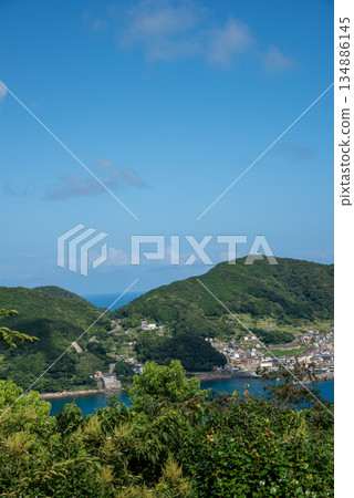 Kumano City, Mie Prefecture - View of Kumano City from Matsumoto Pass on the Kumano Kodo Trail Kumano City, Mie Prefecture - View of Kumano City from Matsumoto Pass on the Kumano Kodo Trail 134886145