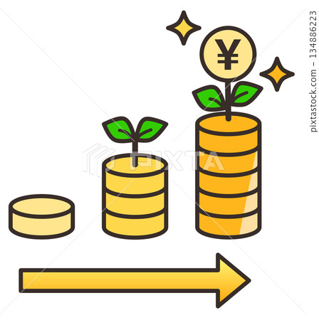 Illustration of a business that increases assets and profits by investing to reach the target amount 134886223