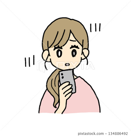 A woman who is worried about seeing a smartphone 134886492