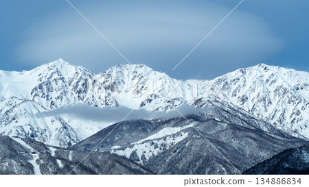 Snow-capped mountains of the Northern Alps, Hakuba Village, Nagano Prefecture 134886834
