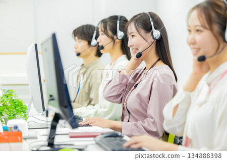 Young lady, operator, call center, staff Young lady, operator, call center, staff 134888398