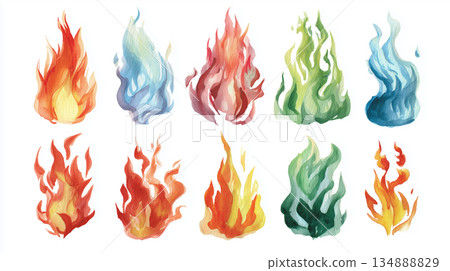 Watercolor illustrations of fire Watercolor illustrations of fire 134888829