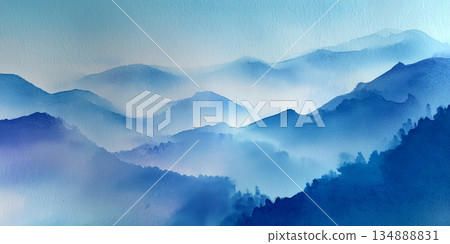 Pale mountain watercolor illustration 134888831
