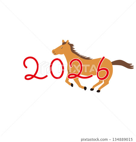 Vector image of a dynamic running horse and the number 2026 | New Year's, greeting cards, calendars 134889015