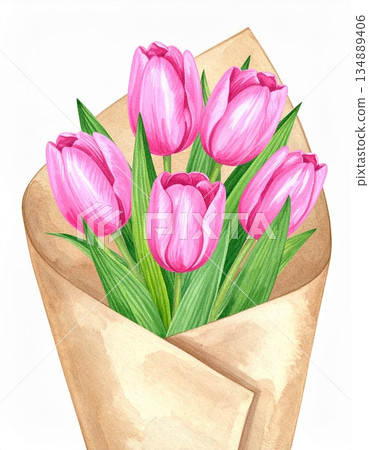 一束鬱金香的插圖(白色背景) 一束鬱金香的插圖(白色背景) 134889406