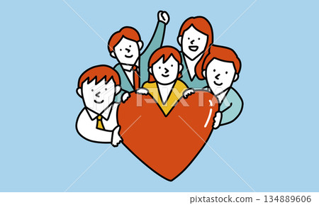 Illustration of a team surrounding a large heart Illustration of a team surrounding a large heart 134889606