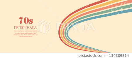 Vintage rainbow stripes and groovy waves. 70s retro art and abstract graphics with colorful modern feel. Vintage vector illustration Vintage rainbow stripes and groovy waves. 70s retro art and abstract graphics with colorful modern feel. Vintage vector illustration 134889814