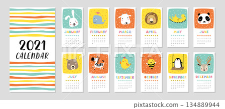 Cute hand-drawn animal booklet square design moon cover, article book, writing book, waiting list, memo, diary material sheet 134889944