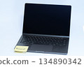 A laptop with a note of the password 134890342
