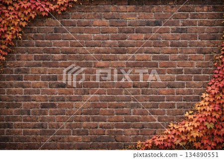 Background material: Brick wall, brick wall and autumn ivy leaves 134890551