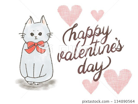 情人節可愛手繪貓咪插畫 134890564