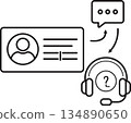 Minimalist outline UI icon of a customer support assistance flow, connecting user profile to chat bubble and helpdesk headset, representing account help, contact support, and troubleshooting for apps, 134890650