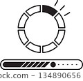 Loading and progress indicators UI, circular segmented loader and progress bar, outline 134890656