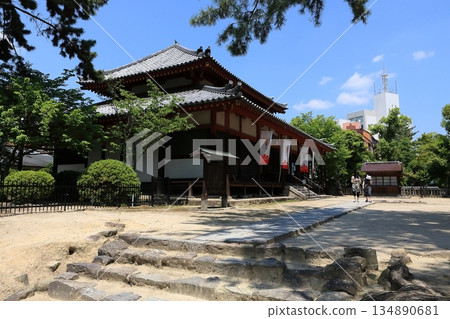 Five-story pagoda foundation stone and main hall, Yamato Saidaiji Temple [Nara City, Nara Prefecture] 134890681