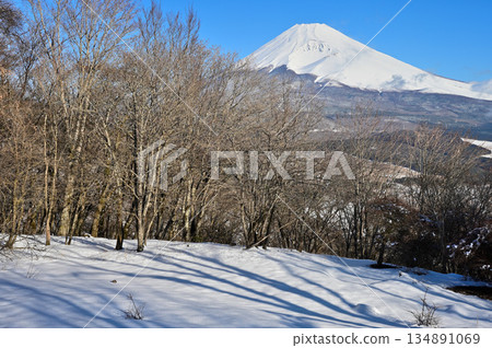 Mount Fuji seen from the snow-covered summit of Mount Kurodake in the Ashitaka Mountains Mount Fuji seen from the snow-covered summit of Mount Kurodake in the Ashitaka Mountains 134891069