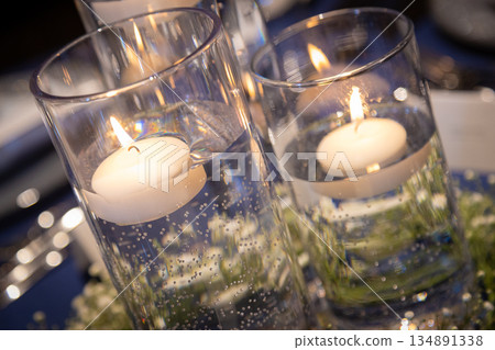 A hotel restaurant decorated with lovely candlelight 134891338