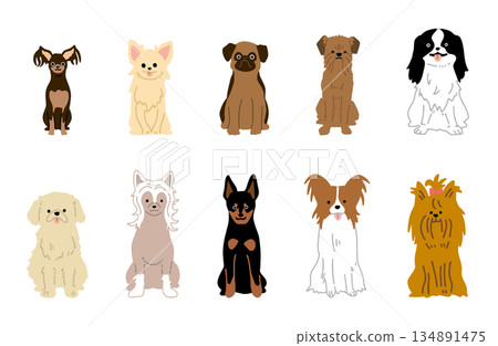 狗狗手繪插圖 小狗套裝 134891475