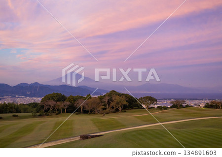 Mount Fuji in the sunset colors of autumn seen from Shizuoka Mount Fuji in the sunset colors of autumn seen from Shizuoka 134891603
