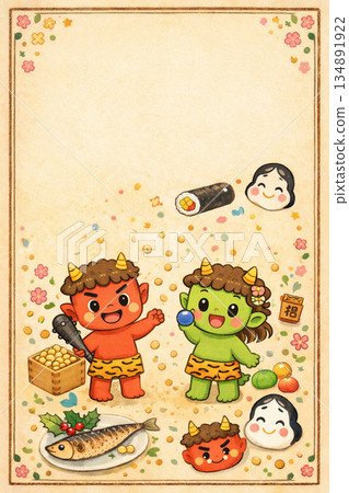 Cute Setsubun template Cute Setsubun template 134891922