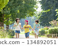 Three children playing in the park 134892051