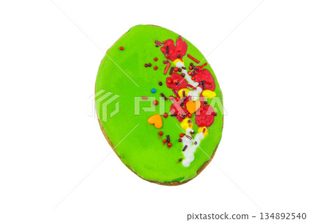 Egg shaped easter gingerbread cookie isolated on white background Egg shaped easter gingerbread cookie isolated on white background 134892540