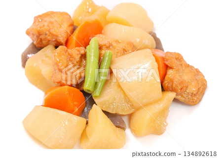 Boiled root vegetables: radish, carrots, light background Boiled root vegetables: radish, carrots, light background 134892618