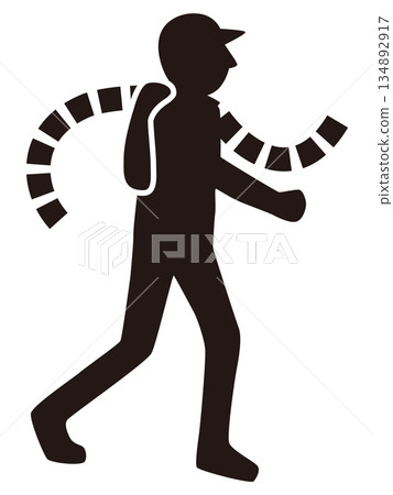 Silhouette illustration of a worker walking with a duct 134892917