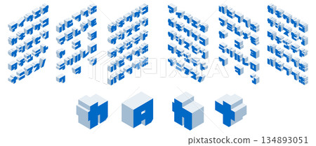 Isometric block font (katakana, blue) 134893051