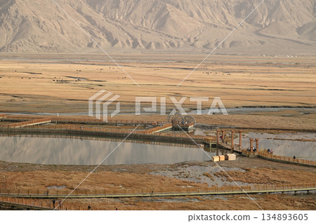 The amazing landscape of Tashkurgan. Tashgur City, near Tashkurgan Stone City located 3. 500m above the sea level,Tashkurgan is slowly becoming a tourist attraction. 134893605