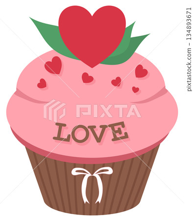 Valentine Cupcake with Pink Frosting and Heart Topper Illustration 134893671