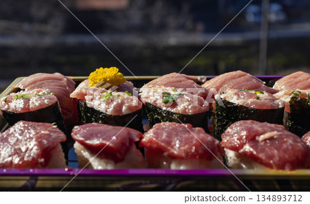 A selection of the finest tuna bathed in sunlight 134893712