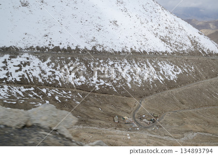 Changla Pass, one of the highest motorable roads in the world, at 5,275 meters above sea level, travels between Leh Ladakh and Pangong Lake. Located at Leh in India. Changla Pass, one of the highest motorable roads in the world, at 5,275 meters above sea level, travels between Leh Ladakh and Pangong Lake. Located at Leh in India. 134893794