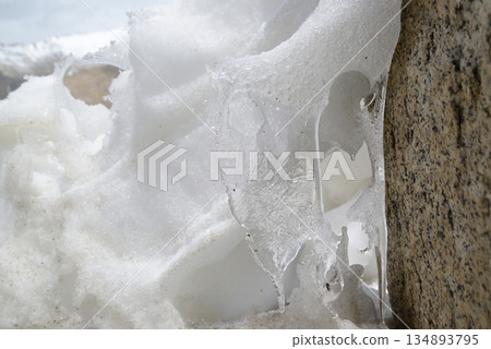 Outdoor water dripping from the cliff, frozen beautifully in winter. Outdoor water dripping from the cliff, frozen beautifully in winter. 134893795