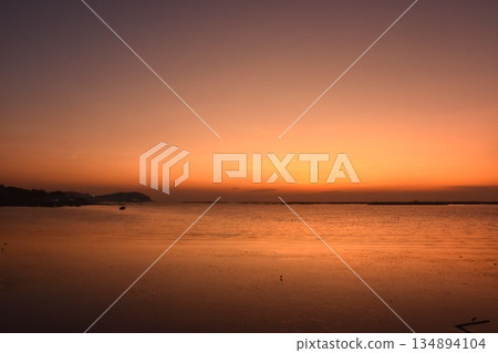 landscape of sea on sunset at Ang Sila beach travel location in Thailand    134894104