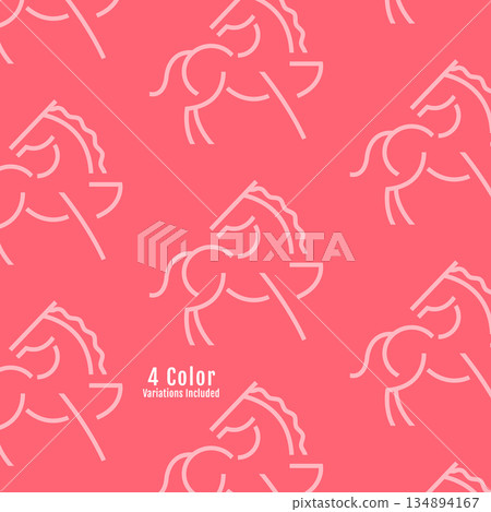 Seamless vector pattern with a geometric horse inspired by oriental zodiac design. 134894167