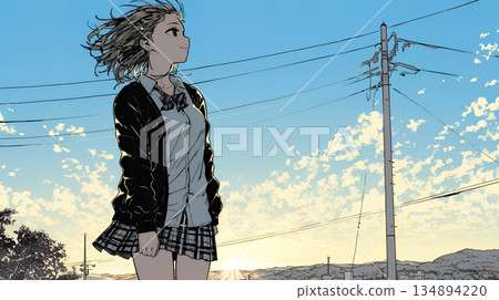 A high school girl walking towards the future 134894220