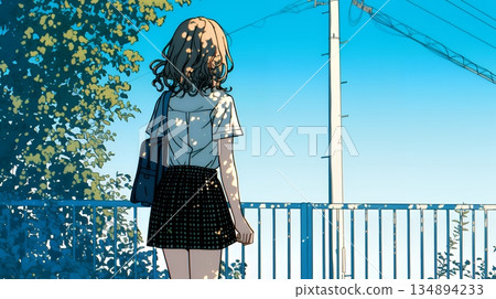 A high school girl walking towards the future 134894233