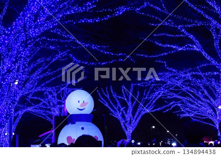 Blue illuminations at the Blue Cave in Shibuya, Tokyo 134894438