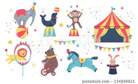 A set of cute circus animals. Vector graphics. 134894923