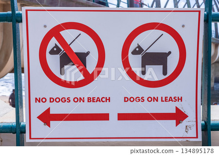 Public No Dogs Sign Dogs Leash  Beach 134895178