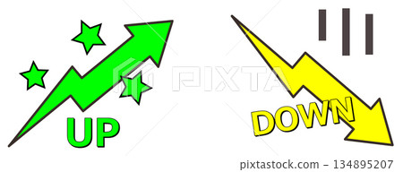 Illustration of arrows showing increasing and decreasing prices and assets 134895207