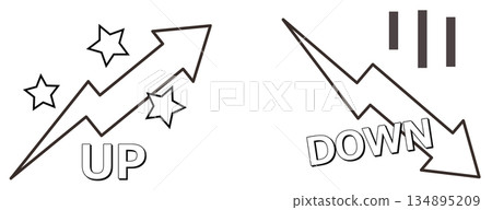 Illustration of arrows showing increasing and decreasing prices and assets 134895209
