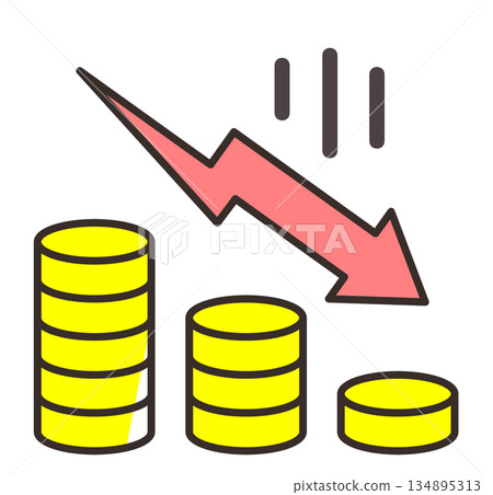 Illustration of a crash and recession causing investment failure and asset decline Illustration of a crash and recession causing investment failure and asset decline 134895313