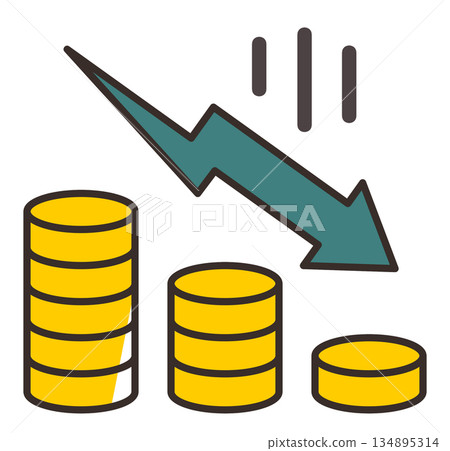 Illustration of a crash and recession causing investment failure and asset decline 134895314