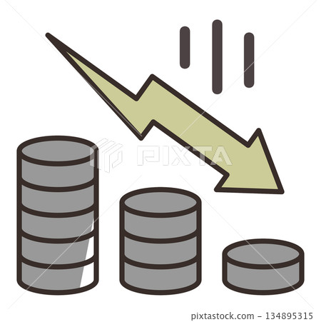Illustration of a crash and recession causing investment failure and asset decline 134895315