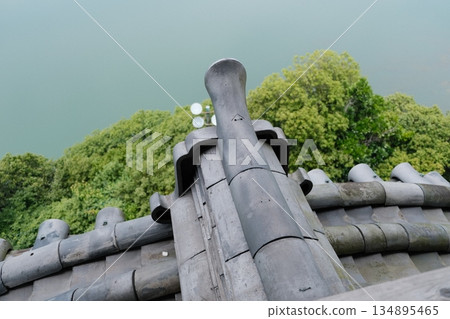 Ancient Japanese Temple Roof Ceramic Tile 134895465