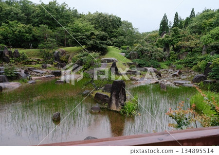 Serene Japanese Garden Stone Water Reflection Serene Japanese Garden Stone Water Reflection 134895514