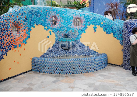 Intricate Mosaic Fountain Garden Architectural Detail Intricate Mosaic Fountain Garden Architectural Detail 134895557
